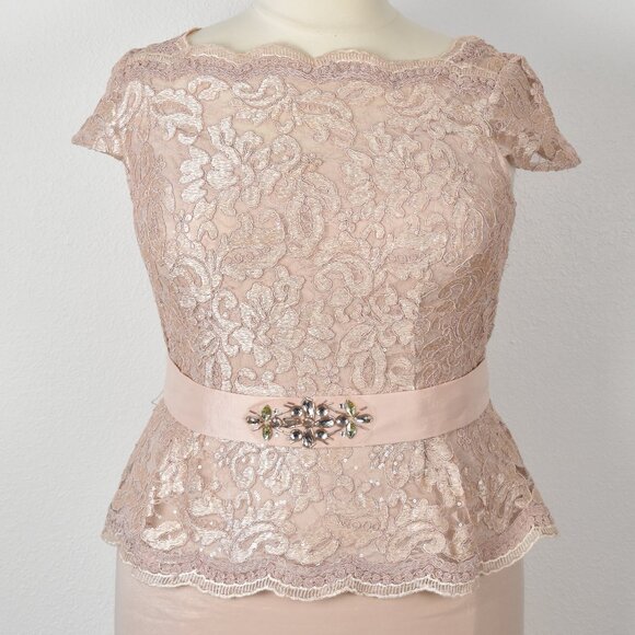 Ignite Evenings Cap Sleeve Sequin Lace Mock Two Piece Dress - 18 - Picture 2 of 9